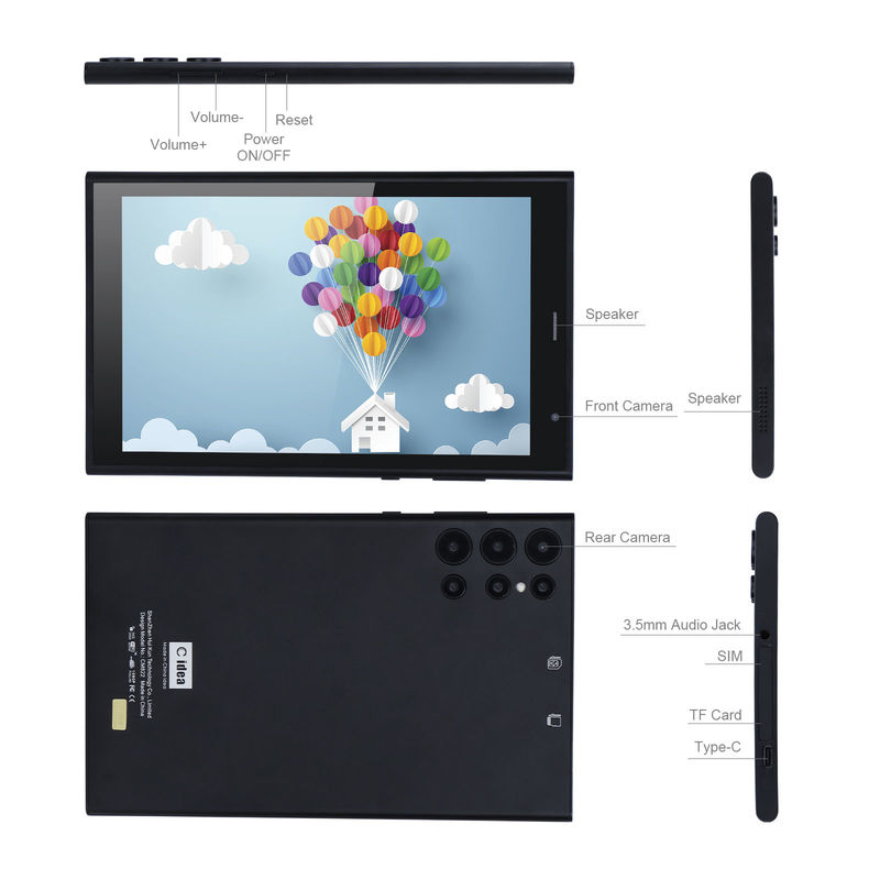 C ideia 8 polegadas Android Tablet PC 8GB RAM 512GB ROM Quad Core 800 * 1280 HD Tablets com WIFI / SIM Card CM822 (Negro)