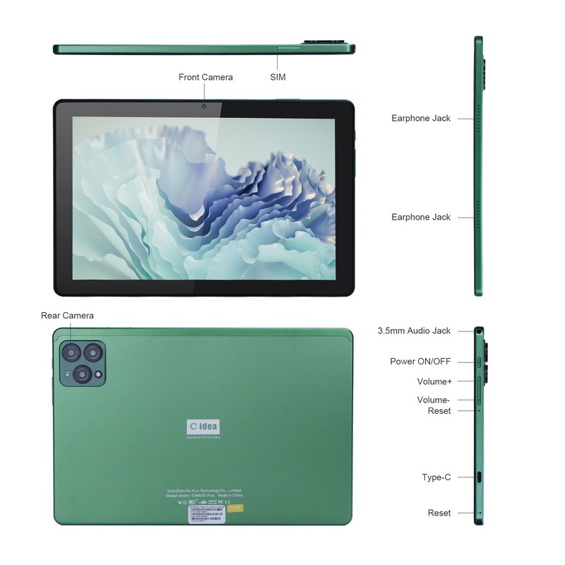 C ideia Tablet PC de 10 polegadas com câmeras de 13MP + 16MP e 256GB de memória estendida de alta definição IPS Display CM8000plus