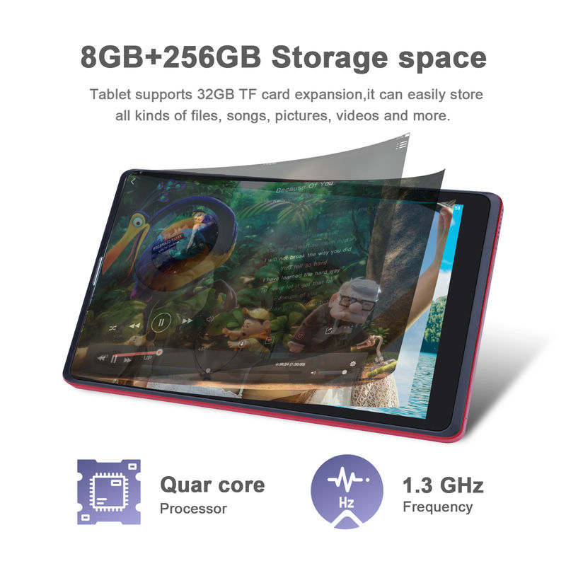C ideia Android 8 polegadas Tablet PC 256GB Grande capacidade de armazenamento 5MP + 8MP câmeras 8000mAh duração da bateria leitura CM835 Vermelho