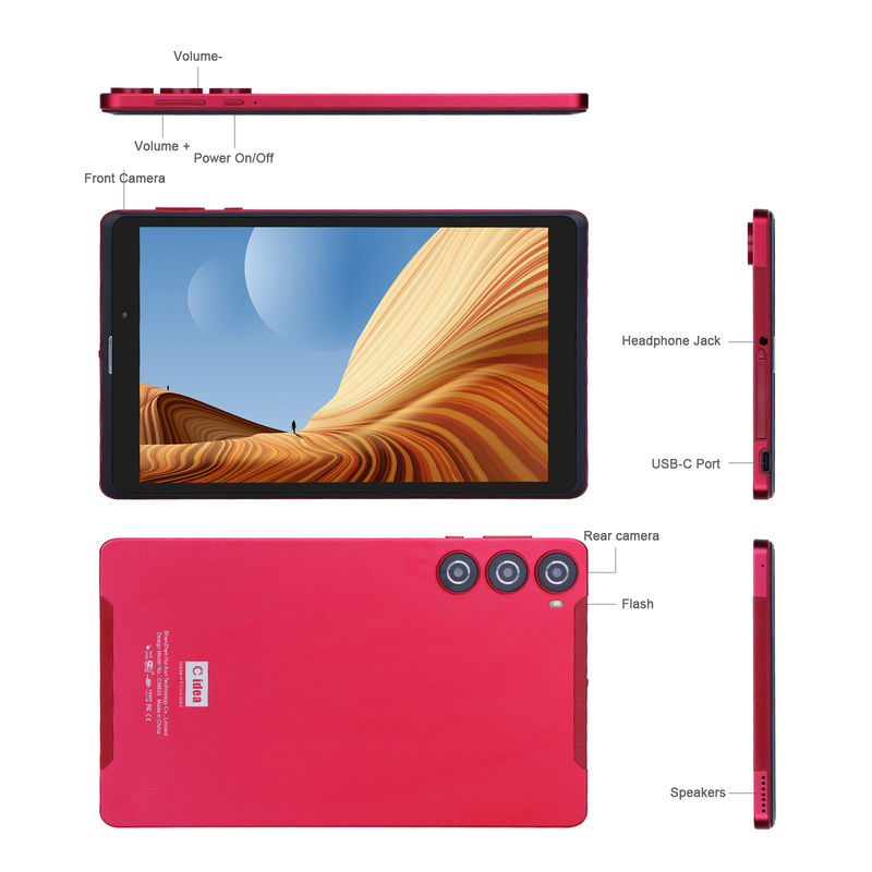 C ideia Android 8 polegadas Tablet PC 256GB Grande capacidade de armazenamento 5MP + 8MP câmeras 8000mAh duração da bateria leitura CM835 Vermelho