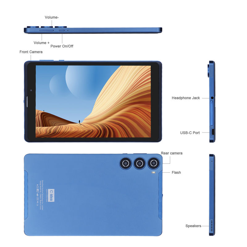 C Idea Azul 8 polegadas Tablet PC Grande armazenamento Dual câmeras Tabletes de metal para leitura Vigilância