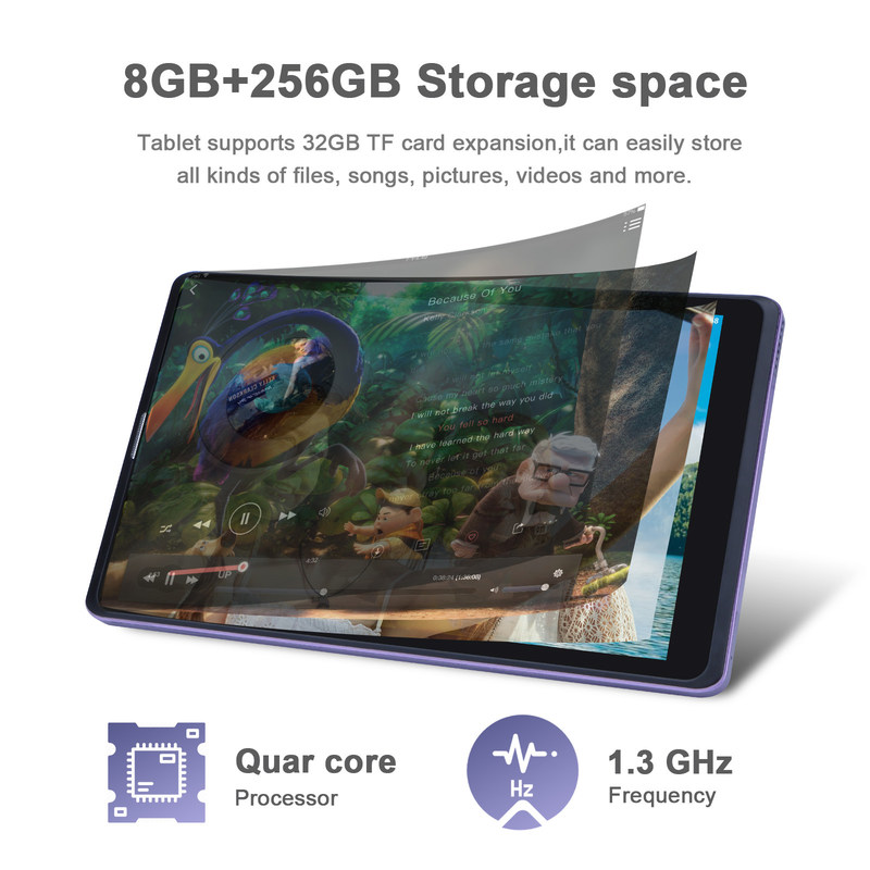 C idea Android 12 Tablets Roxo Leitor portátil Longa duração da bateria Cartão TF Tablets de tela HD expansível com caixa CM835