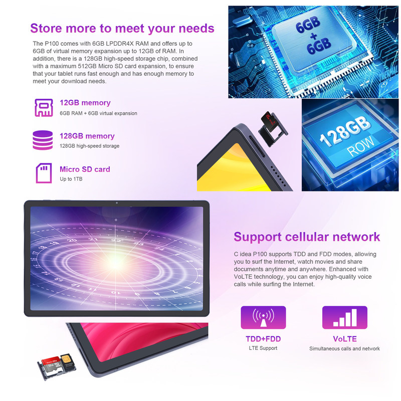 C ideia 10,95 polegadas Android 13 Tablet 12GB RAM 128GB ROM Modelo CM100