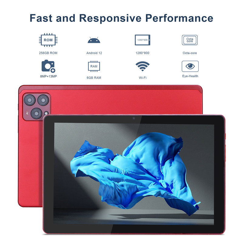 C Idea 10 polegadas Android 12 Tablet 8GB RAM 256GB ROM Modelo CM8000PLUS Vermelho