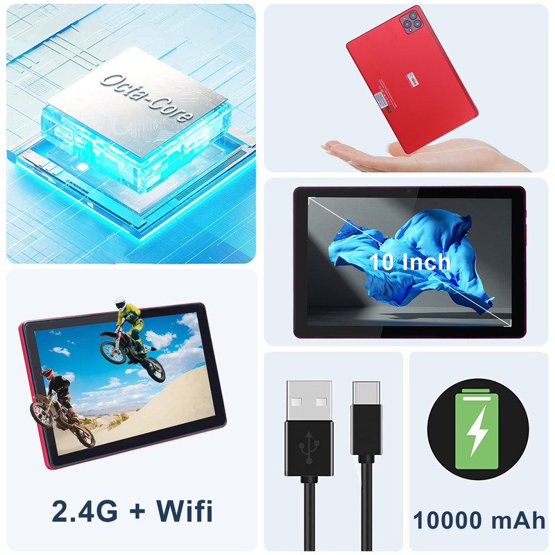 C Idea 10 polegadas Android 12 Tablet 8GB RAM 256GB ROM Modelo CM8000PLUS Vermelho