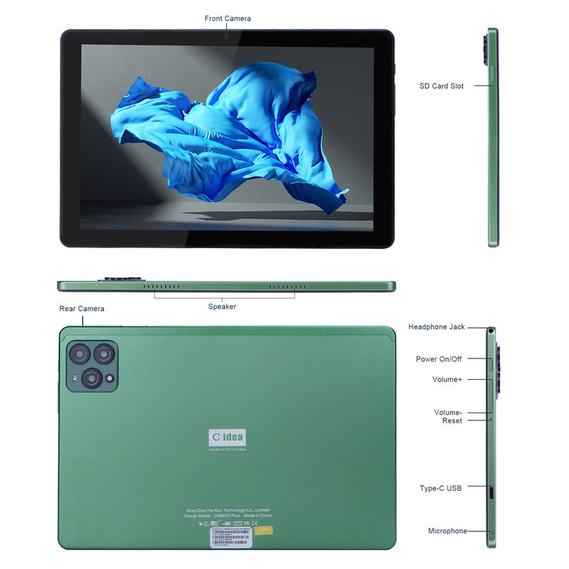 C Idea 10 polegadas Android 12 Tablet 8GB RAM 256GB ROM Modelo CM8000PLUS Verde