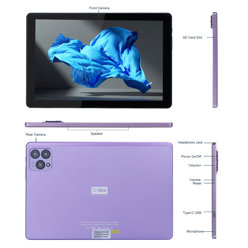 C Idea 10 polegadas Android 12 Tablet 8GB RAM 256GB ROM Modelo CM8000PLUS Roxo
