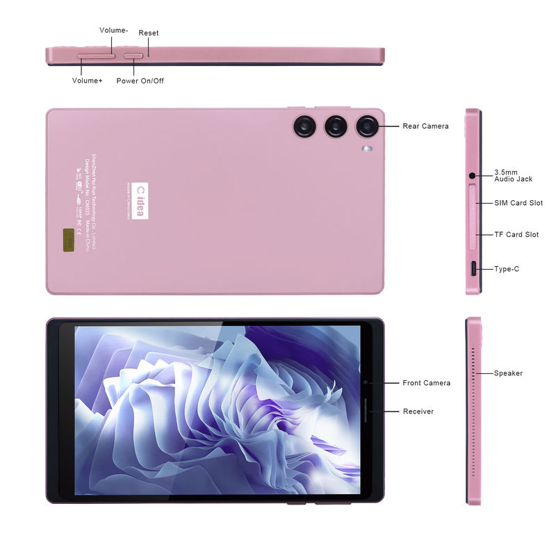 C Idea Android 12 Tablet 6GB RAM 128GB ROM com SIM 7 polegadas Tablet PC para estudantes CM525 Pink