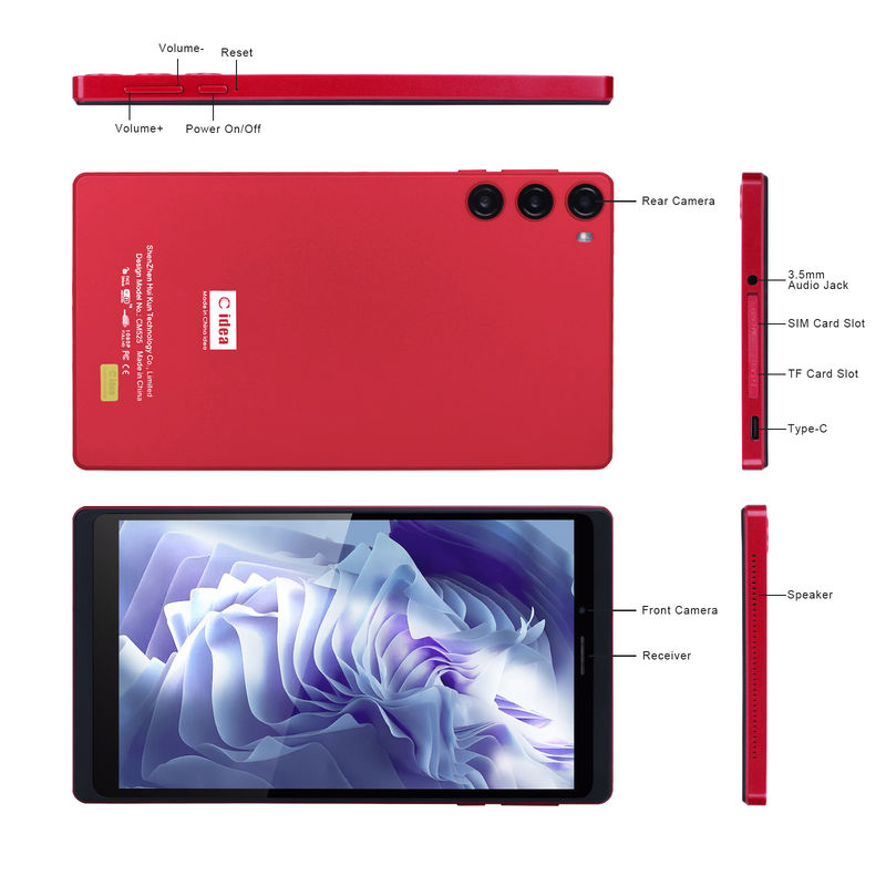 C Idea Tablet de 7 polegadas 6GB RAM 128GB ROM Com SIM Android Tablet PC Para Estudantes CM525 Vermelho