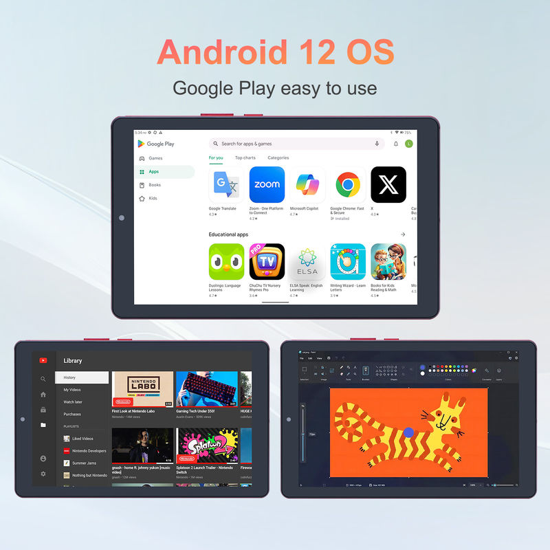 C ideia 9 polegadas Android 12 Tablet 8GB RAM 512GB ROM 5MP + 8MP Dual Camera WIFI Tablet com SIM CM915 (vermelho)