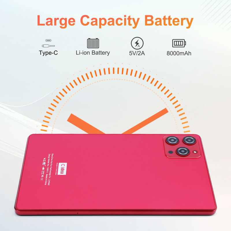 C ideia 9 polegadas Android 12 Tablet 8GB RAM 512GB ROM 5MP + 8MP Dual Camera WIFI Tablet com SIM CM915 (vermelho)