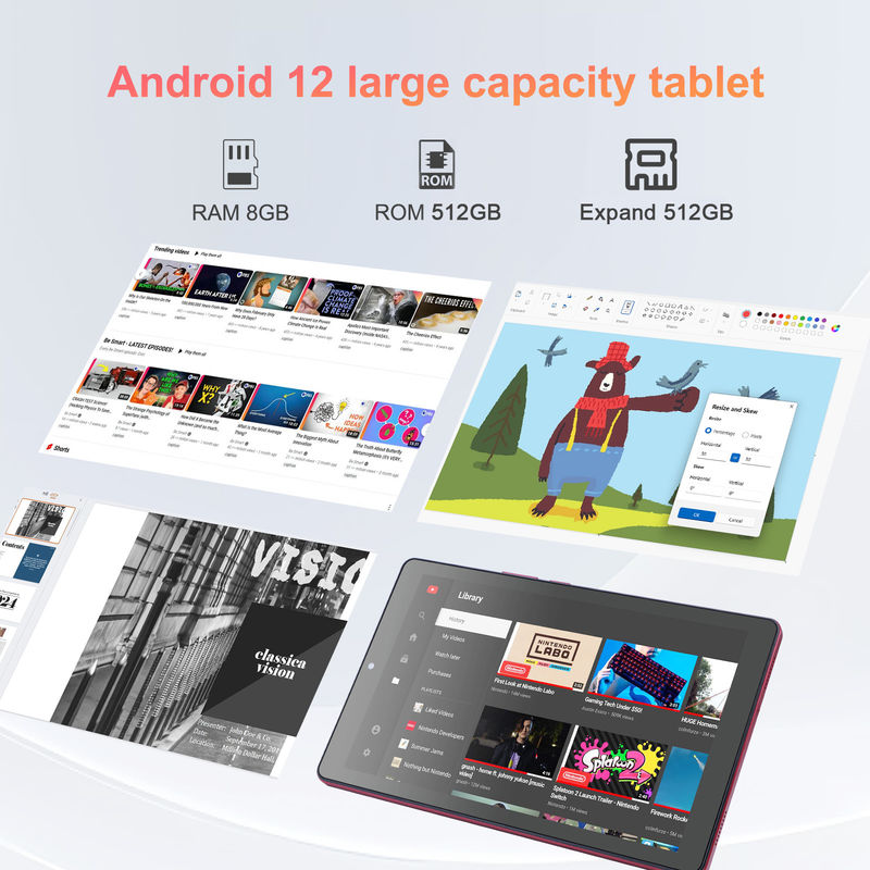 C ideia 9 polegadas Android 12 Tablet 8GB RAM 512GB ROM 5MP + 8MP Dual Camera WIFI Tablet com SIM CM915 (vermelho)