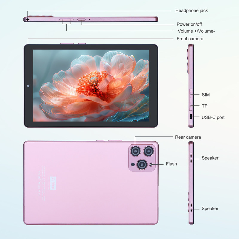 C ideia 9 polegadas Android 12 Tablet 8GB RAM 512GB ROM 5MP + 8MP Dual Camera WIFI Tablet com SIM CM915 (Pink)