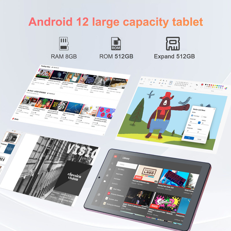 C ideia 9 polegadas Android 12 Tablet 8GB RAM 512GB ROM 5MP + 8MP Dual Camera WIFI Tablet com SIM CM915 (Pink)