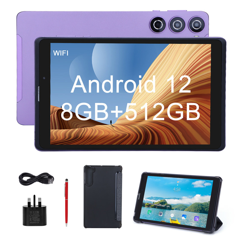 C idea Tablet Android de 8 polegadas Fabricante com Android 12 Quad Core 8GB + 512GB Armazenamento IPS HD Display CM835 ((púrpura)
