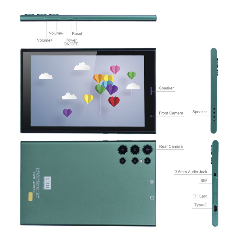C idea 8 polegadas Android Tablet PC 8GB RAM 512GB ROM Quad Core 800 * 1280 HD Tablets com WIFI / SIM Card CM822 (verde)