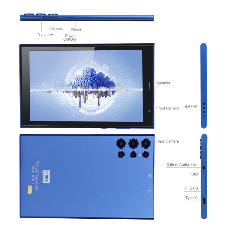 C ideia 8 polegadas Android Tablet PC 8GB RAM 512GB ROM Quad Core 800 * 1280 HD Tablets com WIFI / SIM Card CM822 (Azul)