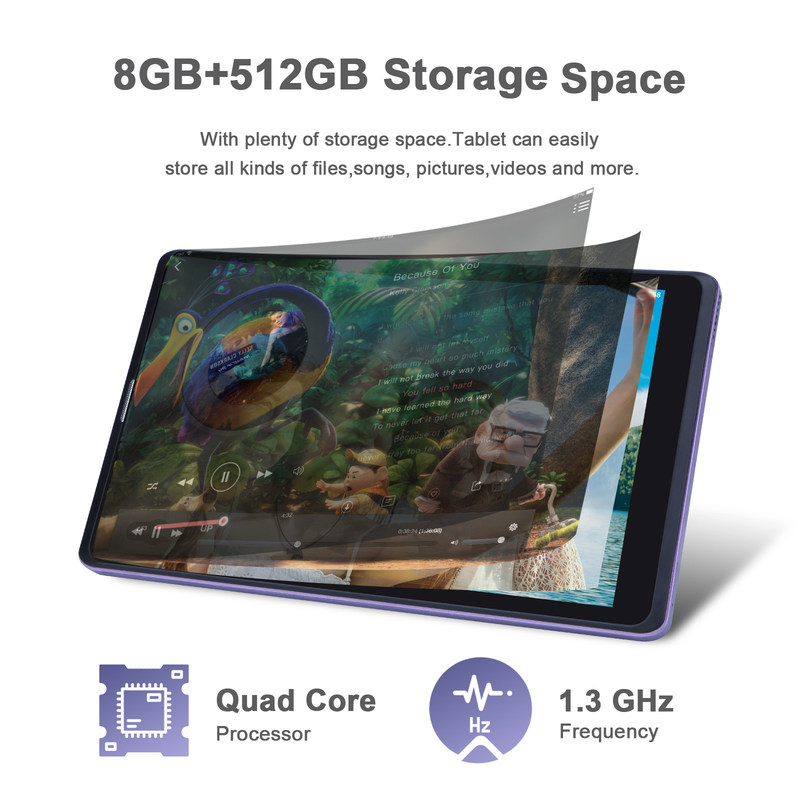C idea Tablet Android de 8 polegadas Fabricante com Android 12 Quad Core 8GB + 512GB Armazenamento IPS HD Display CM835 ((púrpura)