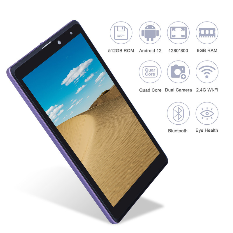 C idea Tablet Android de 8 polegadas Fabricante com Android 12 Quad Core 8GB + 512GB Armazenamento IPS HD Display CM835 ((púrpura)