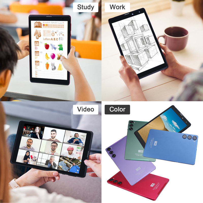 C idea Tablet Android de 8 polegadas Fabricante com Android 12 Quad Core 8GB + 512GB Armazenamento IPS HD Display CM835 ((púrpura)