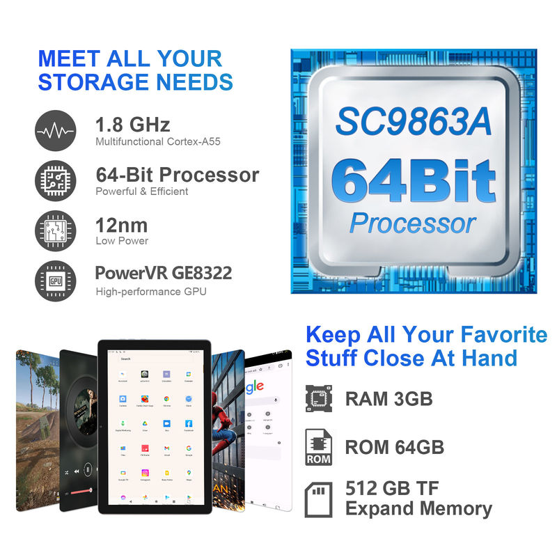 C ideia 3GB RAM 64GB ROM 10 polegadas Android Tablet PC 512GB Expandir HD IPS Display CM9000 Espaço cinza