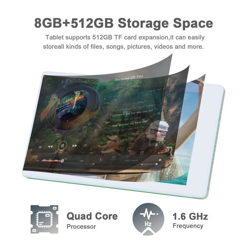 C ideia 7 polegadas Android Smart Tablets 8+512GB Quad Core WiFi Tablet HD Touch Screen CM513 ((verde)