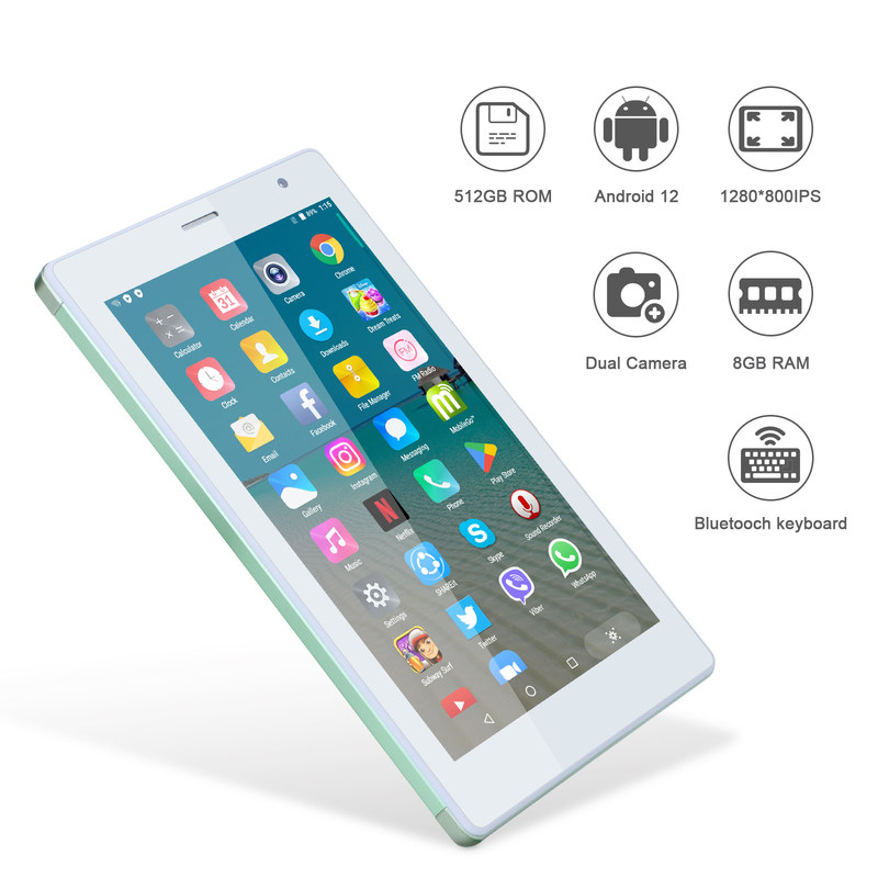 C ideia 7 polegadas Android Smart Tablets 8+512GB Quad Core WiFi Tablet HD Touch Screen CM513 ((verde)