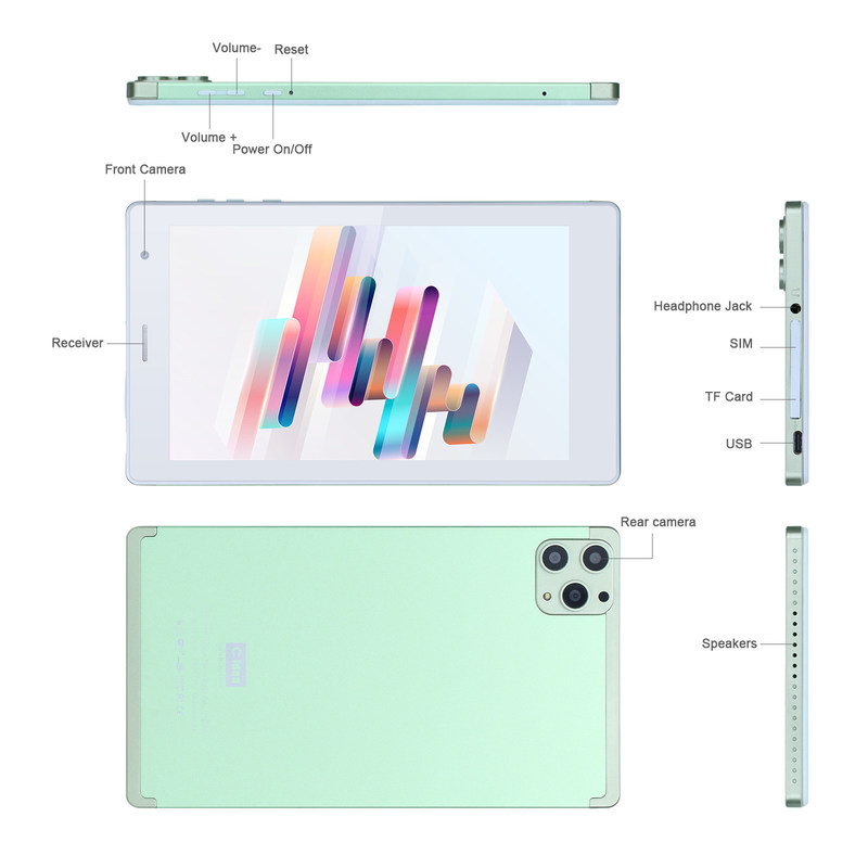 C ideia 7 polegadas Android Smart Tablets 8+512GB Quad Core WiFi Tablet HD Touch Screen CM513 ((verde)