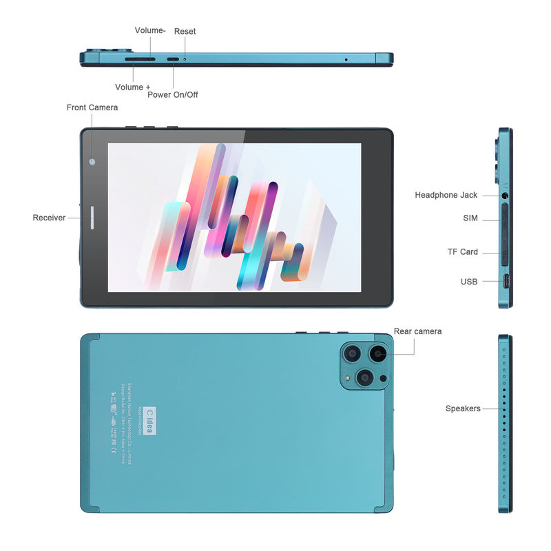C ideia 7 polegadas Android Smart Tablets 8+512GB Quad Core WiFi Tablet HD Touch Screen CM513 ((Azul)