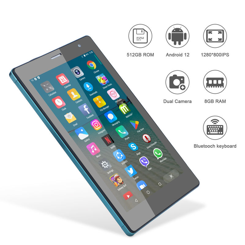 C ideia 7 polegadas Android Smart Tablets 8+512GB Quad Core WiFi Tablet HD Touch Screen CM513 ((Azul)