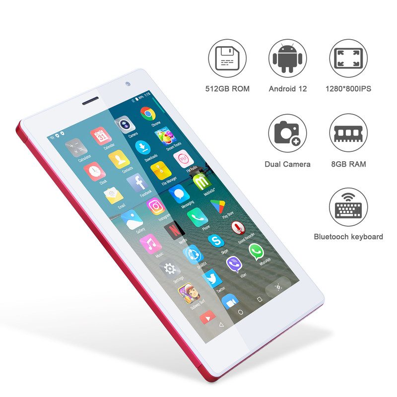 C ideia 7 polegadas Android Smart Tablets 8+512GB Quad Core WiFi Tablet HD Touch Screen CM513 ((Vermelho)