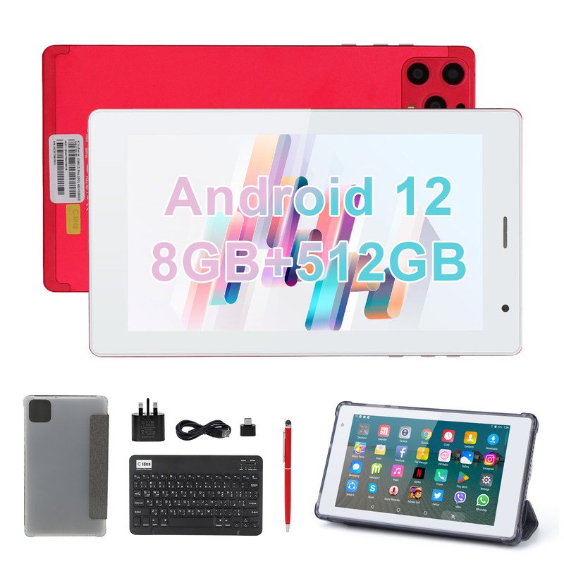 C ideia 7 polegadas Android Smart Tablets 8+512GB Quad Core WiFi Tablet HD Touch Screen CM513 ((Vermelho)