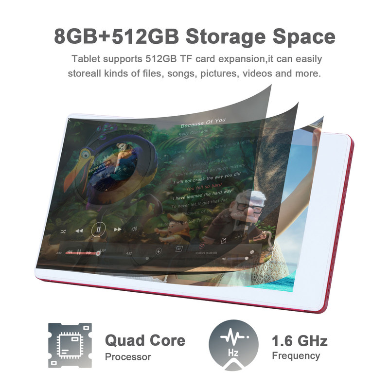 C ideia 7 polegadas Android Smart Tablets 8+512GB Quad Core WiFi Tablet HD Touch Screen CM513 ((Vermelho)