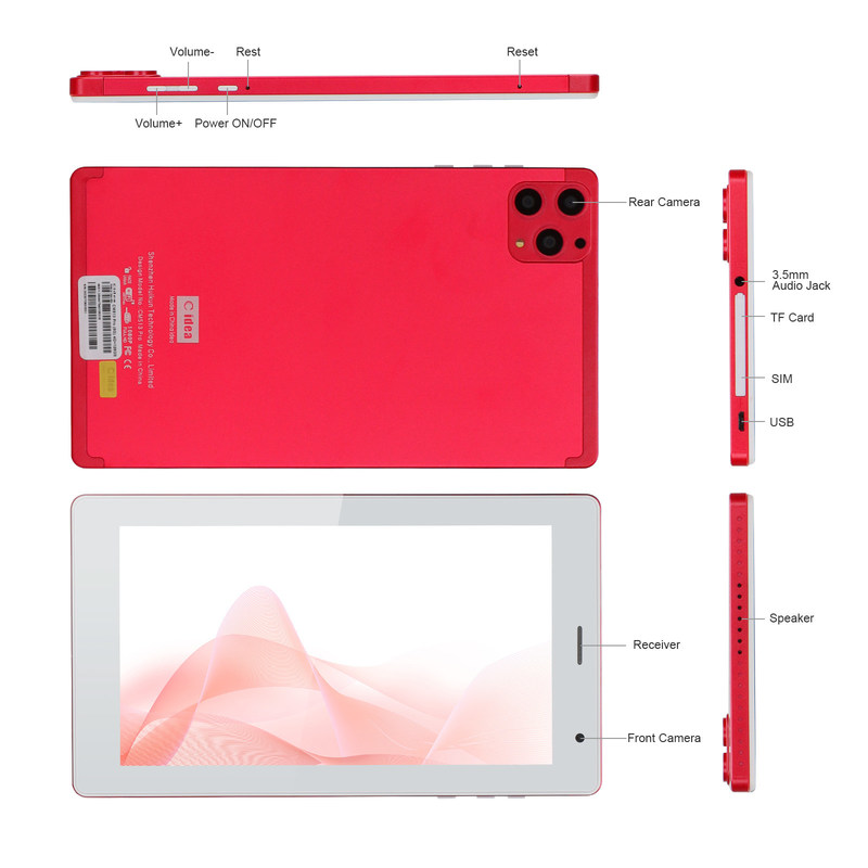 C idea 7 Inch Tablet PC 8GB RAM 512GB ROM Quad Core Processor Dual Camera WiFi/BT para adolescentes com caixa CM513 (vermelho)