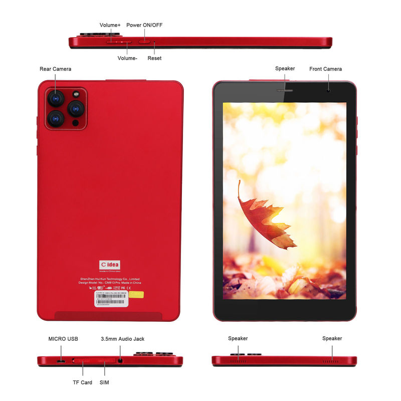C ideia 8 polegadas Android 12 Tablet 6GB RAM 512GB ROM 8000mAh Bateria 5+8MP Câmera CM813 PRO-vermelho