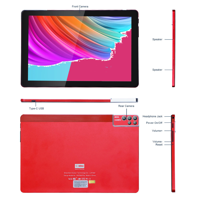 C Idea Tablet PC de 10 polegadas Android 12 Tablet 6GB RAM 256GB ROM 6000mAh Bateria IPS HD Touch Screen CM7000PLUS
