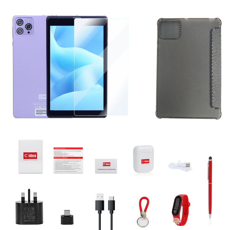 C Idea Portable 8 In Android Tablet PC 8 GB de RAM 512 GB Android 12 Tablet IPS HD Display Quad Core CM818-Purple
