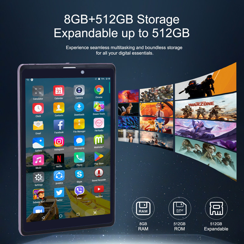 C ideia 8 polegadas Android 12 Tablet 8000mAh Bateria 5+8MP Câmera 8GB RAM 512GB ROM para Educação Aprendizagem CM818-rosa