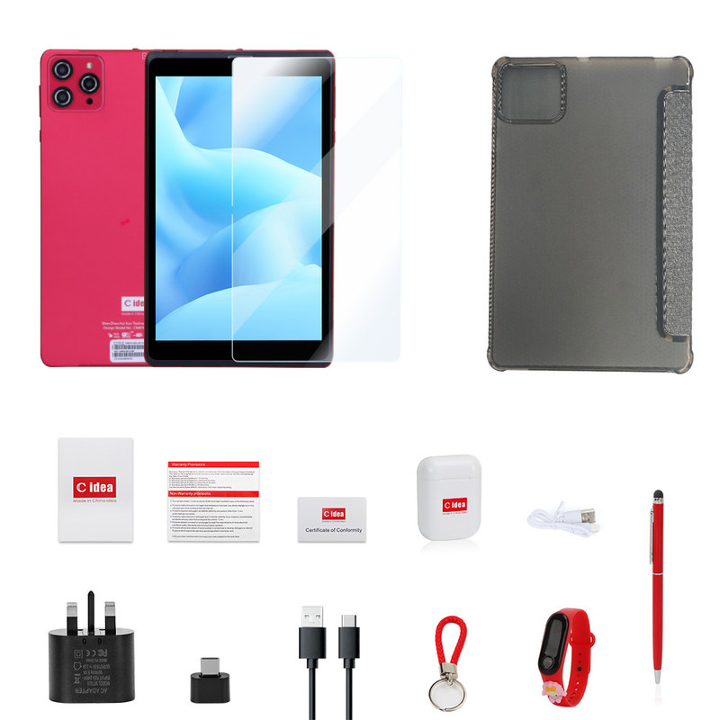 C ideia 8 polegadas Android 12 Tablet 8GB RAM 512GB ROM 8000mAh Bateria 5+8MP Câmera para Estudante com Suporte SIM CM818-vermelho