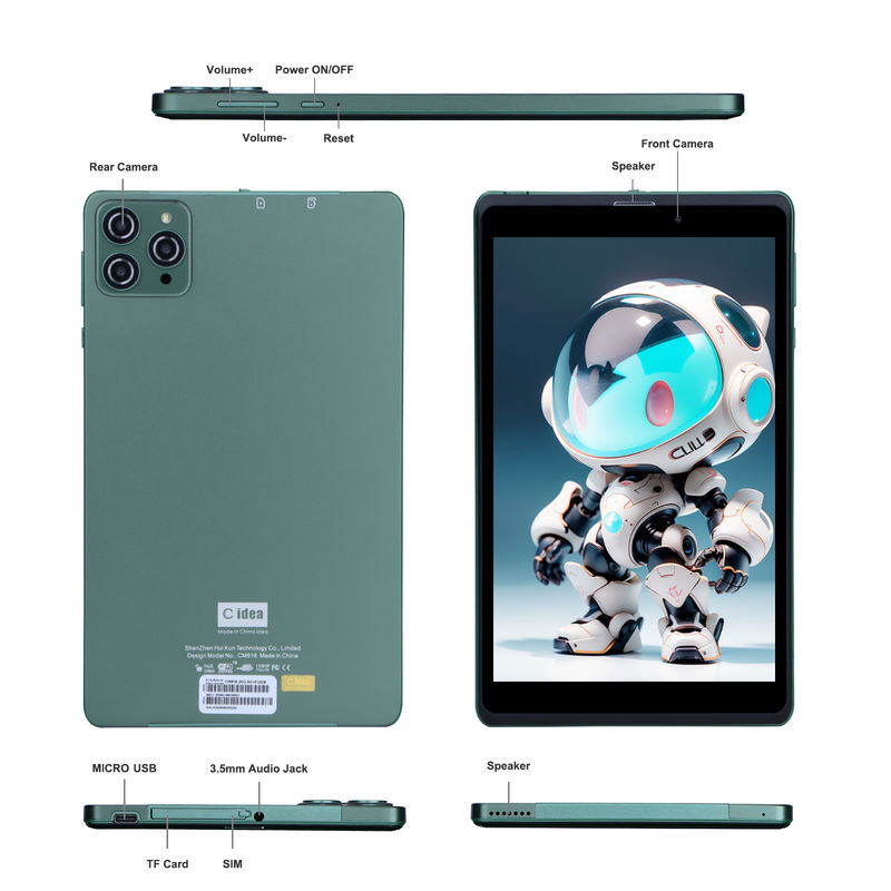 C idea Tablet Android portátil de 8 polegadas com Android 12 Quad Core CPU 8GB RAM 512GB Armazenamento IPS HD Display CM818-Green