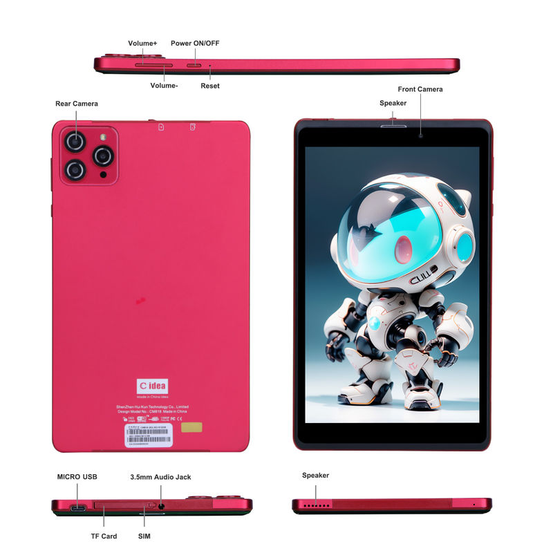 C ideia 8 polegadas Android 12 Tablet 8GB RAM 512GB ROM 8000mAh Bateria 5+8MP Câmera para adolescentes com suporte SIM CM818-vermelho