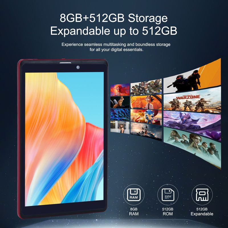 C ideia 8 polegadas Android 12 Tablet 8GB RAM 512GB ROM 8000mAh Bateria 5+8MP Câmera para adolescentes com suporte SIM CM818-vermelho