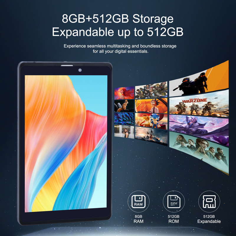 C ideia Android Tablet PC Dual Camera 8 Inch 1280x800 IPS HD Display Android 12 Tablets para Adolescentes CM818-Grey