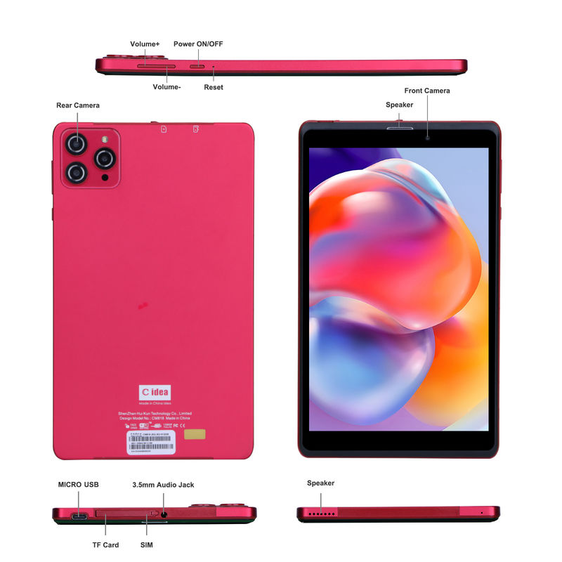C ideia 8 polegadas Android 12 Tablet 8GB RAM 512GB ROM 8000mAh Bateria 5+8MP Câmera para Estudante com Suporte SIM CM818-vermelho