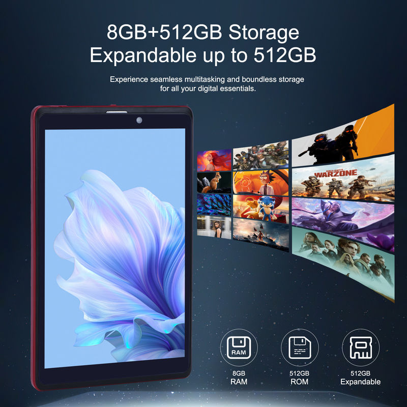 C ideia 8 polegadas Android 12 Tablet 8GB RAM 512GB ROM 8000mAh Bateria 5+8MP Câmera para Estudante com Suporte SIM CM818-vermelho