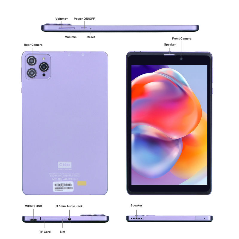 C Idea Portable 8 In Android Tablet PC 8 GB de RAM 512 GB Android 12 Tablet IPS HD Display Quad Core CM818-Purple