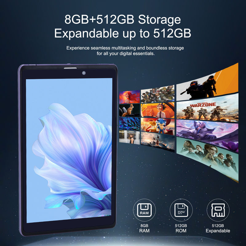 C Idea Portable 8 In Android Tablet PC 8 GB de RAM 512 GB Android 12 Tablet IPS HD Display Quad Core CM818-Purple