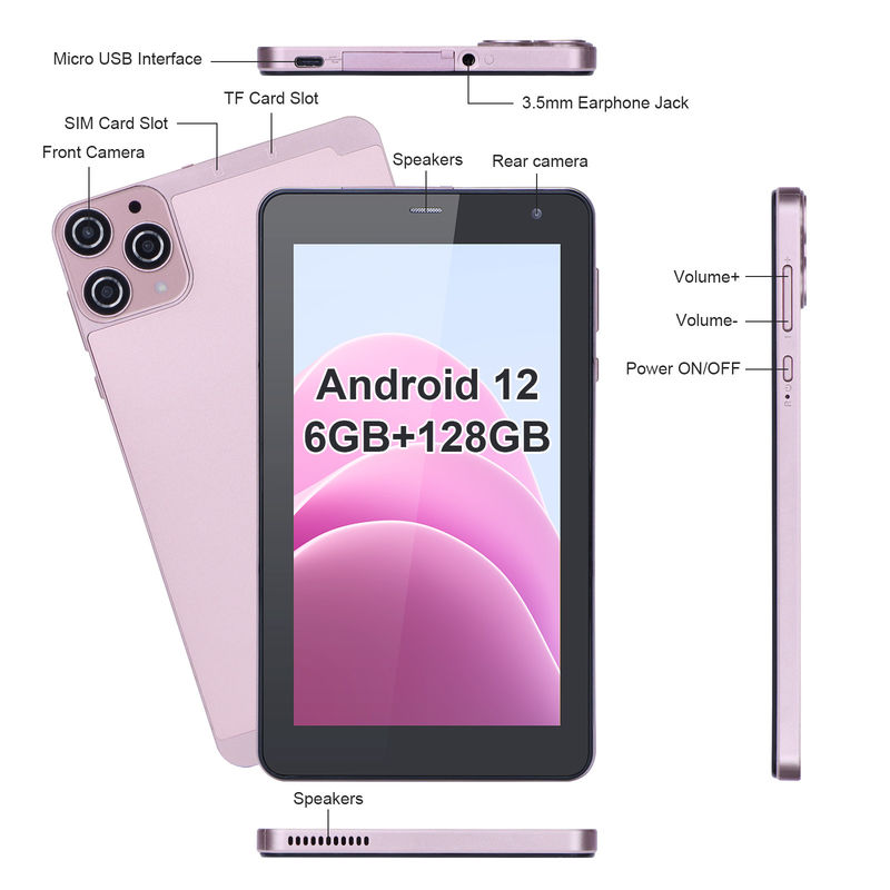 C ideia 7 polegadas Android Smart Tablets 6+128GB Quad Core WiFi Tablet HD Touch Screen para adolescentes CM515 ((Pink)