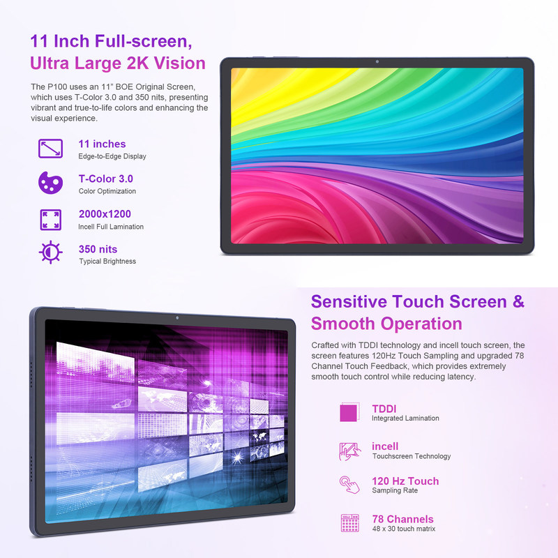 C ideia Android 13 Dual Camera 5MP+13MP Com 1200*2000 2K Screen 11 polegadas Tablet PC P100