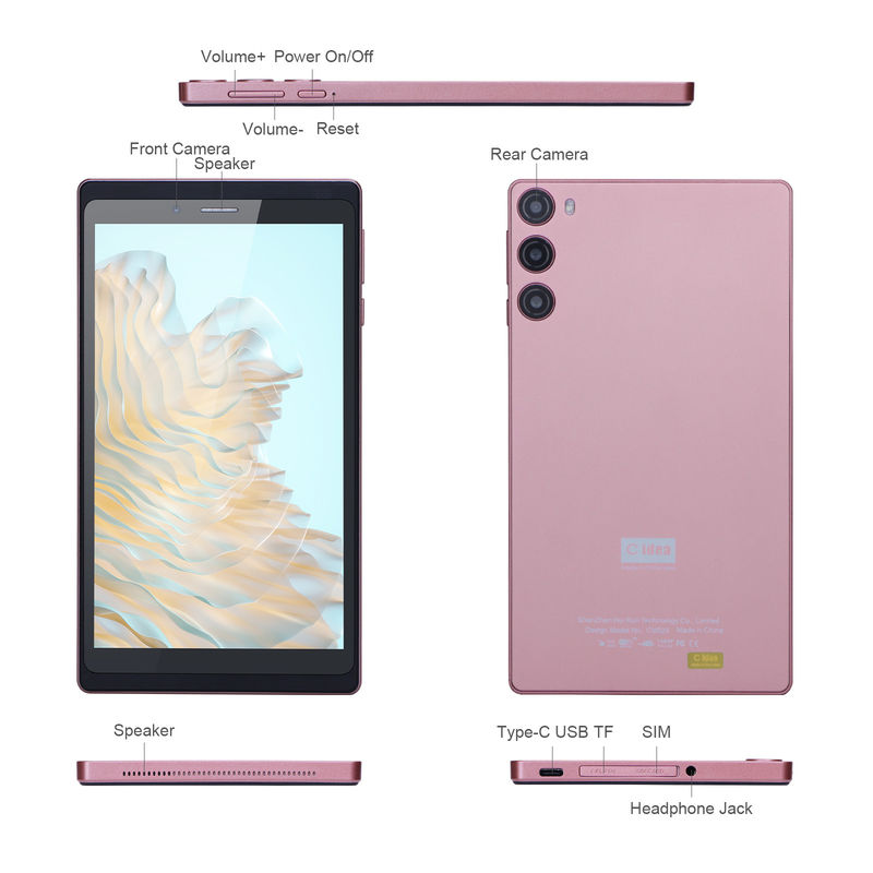 C Idea Android 12 Tablet 6GB RAM 128GB ROM com SIM 7 polegadas Tablet PC para estudantes CM525 Pink